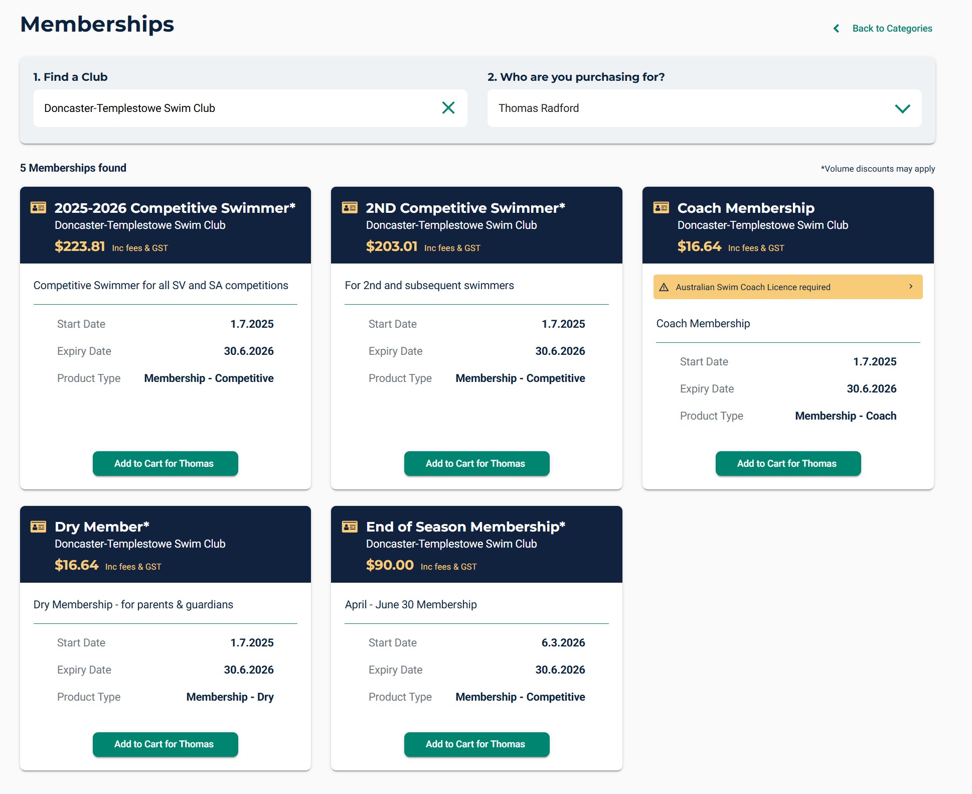 Swim Central membership options