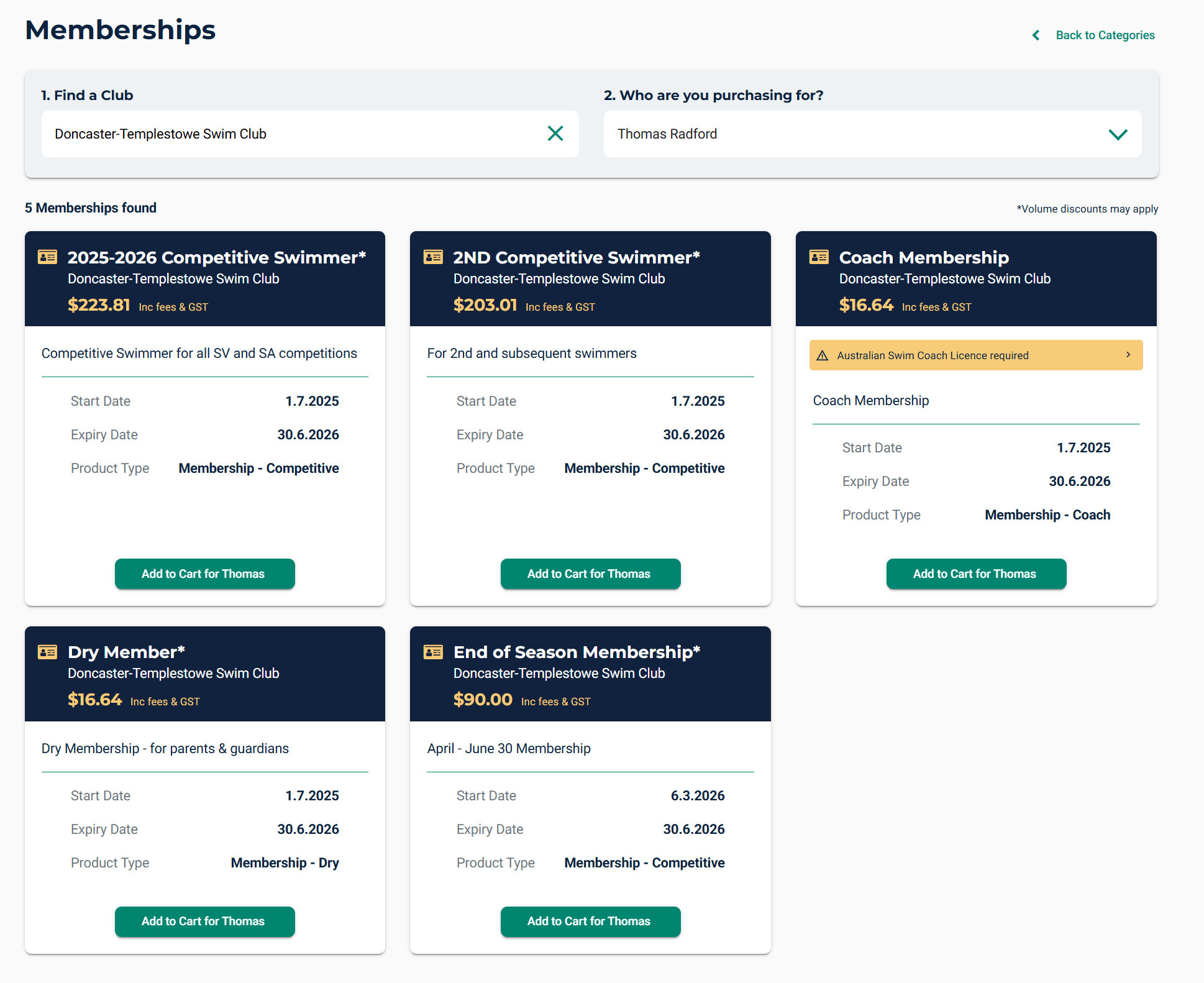 Swim Central membership options
