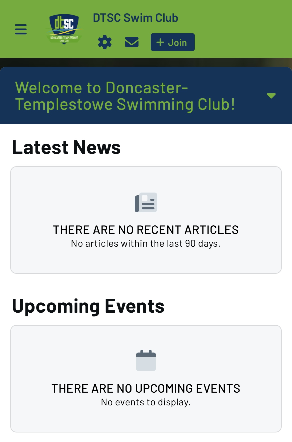 DTSC Swim Club Team App landing page